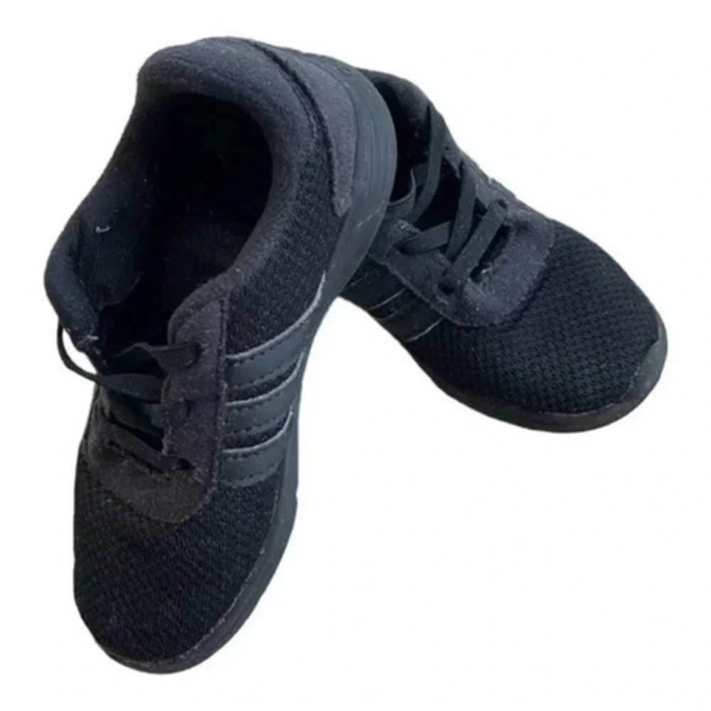 Adidas little boys sneakers black elastic lace size 10 US EUC